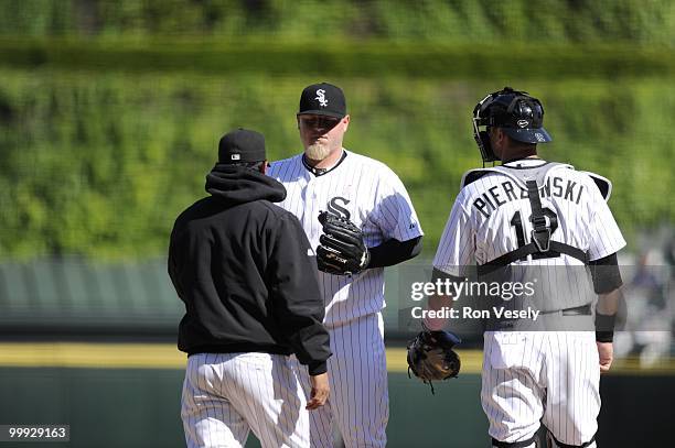 Bobby Jenks of the Chicago White Sox is taken out of the game by manager Ozzie Guillen during the game against the Toronto Blue Jays on May 9, 2010...