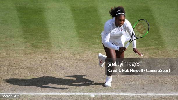 Serena Williams in action during her defeat in the Ladies' singles final against Angelique Kerber at All England Lawn Tennis and Croquet Club on July...