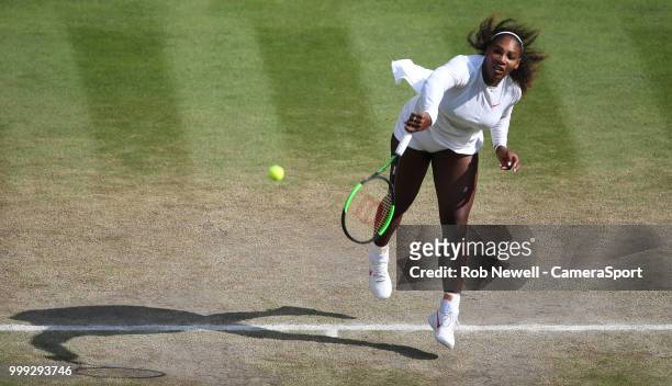 Serena Williams in action during her defeat in the Ladies' singles final against Angelique Kerber at All England Lawn Tennis and Croquet Club on July...