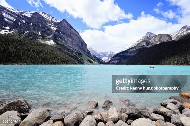 waterfront of lake louise - kenni stock pictures, royalty-free photos & images