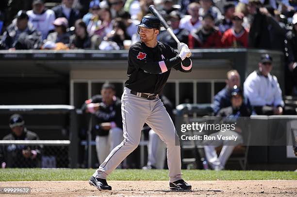 Adam Lind of the Toronto Blue Jays bats against the Chicago White Sox on May 9, 2010 at U.S. Cellular Field in Chicago, Illinois. The Blue Jays...