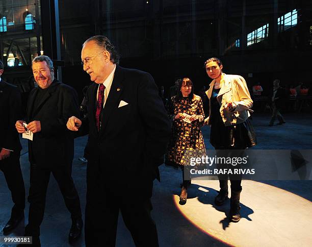 French architect Philippe Starck and Mayor of Bilbao Inaki Azkuna arrive to take part in the inauguration of the new cultural center the...