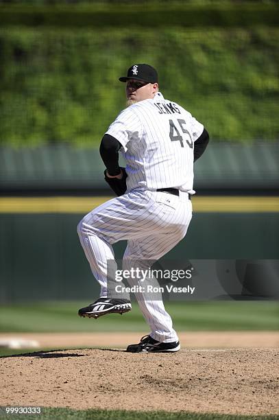 Bobby Jenks of the Chicago White Sox pitches gainst the Toronto Blue Jays on May 9, 2010 at U.S. Cellular Field in Chicago, Illinois. The Blue Jays...