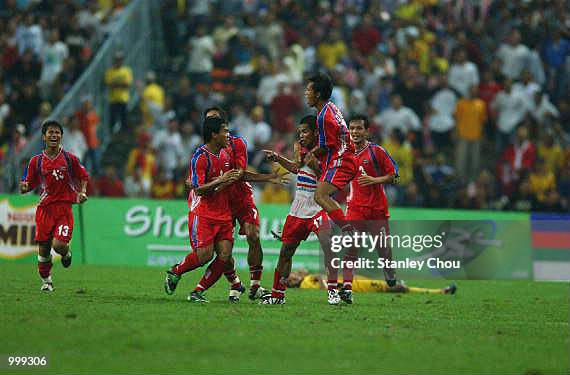 Thailand celebrates win after beating Malaysia in the Final held at the Shah Alam Stadium, Shah Alam, Selangor, Malaysia during the 21st South East...