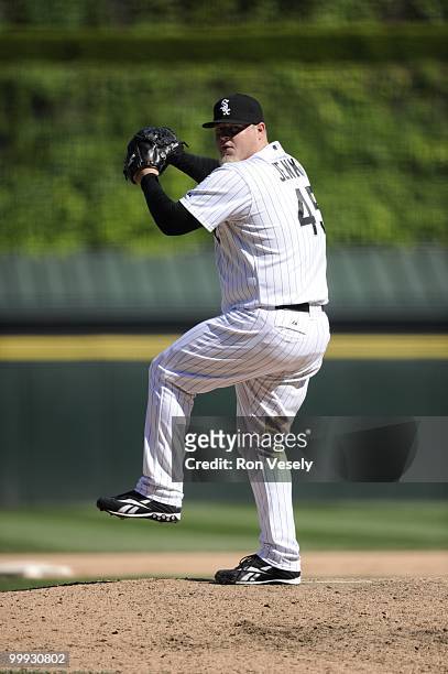 Bobby Jenks of the Chicago White Sox pitches gainst the Toronto Blue Jays on May 9, 2010 at U.S. Cellular Field in Chicago, Illinois. The Blue Jays...