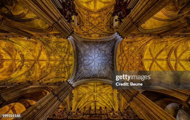 ceiling of cathedral of seville - seville cathedral stock pictures, royalty-free photos & images