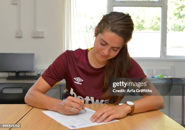 West ham United Ladies Unveil New signing Tessel Middag at Rush Green on July 2, 2018 in Romford, England.