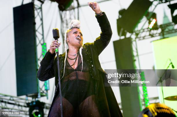 Performs onstage at the Hydro Stage on day 8 of the 51st Festival d'ete de Quebec on July 11, 2018 in Quebec City, Canada