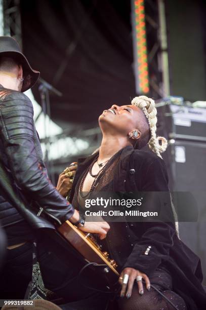 Performs onstage at the Hydro Stage on day 8 of the 51st Festival d'ete de Quebec on July 11, 2018 in Quebec City, Canada