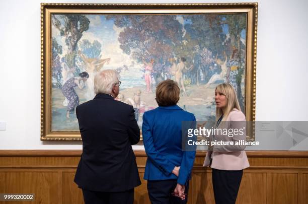 German President Frank-Walter Steinmeier and his wife Elke Budenbender visiting the National Museum of Art and being shown around the exhibition by...
