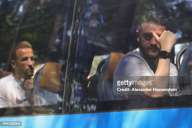 Harry Kane f England looks on as team England depart from the team Hotel ForestMix Repino during the 2018 FIFA World Cup Russia on July 15, 2018 in...