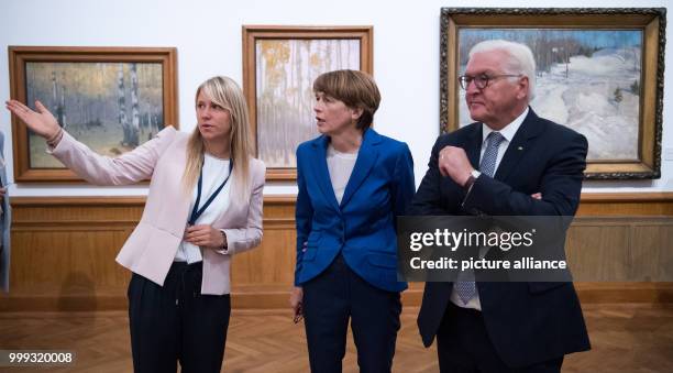 German President Frank-Walter Steinmeier and his wife Elke Budenbender visiting the National Museum of Art and being shown around the exhibition by...