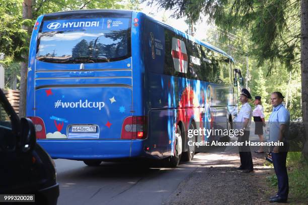 General view as team England depart from the team Hotel ForestMix Repino during the 2018 FIFA World Cup Russia on July 15, 2018 in Saint Petersburg,...