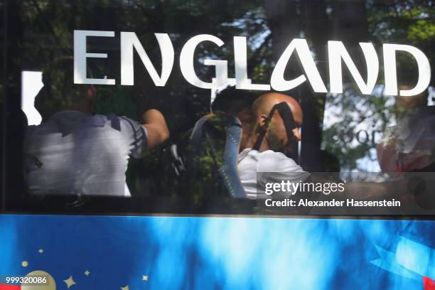 General view as team England depart from the team Hotel ForestMix Repino during the 2018 FIFA World Cup Russia on July 15, 2018 in Saint Petersburg,...