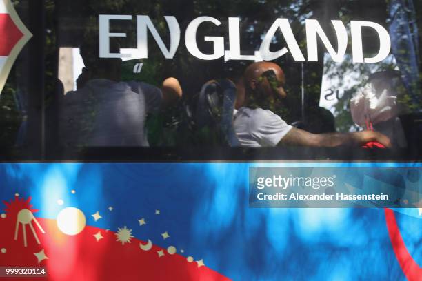 General view as team England depart from the team Hotel ForestMix Repino during the 2018 FIFA World Cup Russia on July 15, 2018 in Saint Petersburg,...