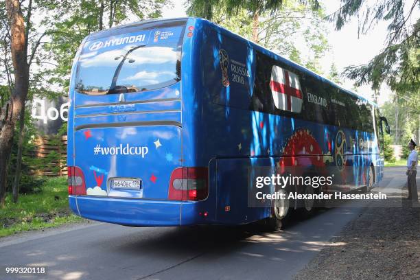 General view as team England depart from the team Hotel ForestMix Repino during the 2018 FIFA World Cup Russia on July 15, 2018 in Saint Petersburg,...