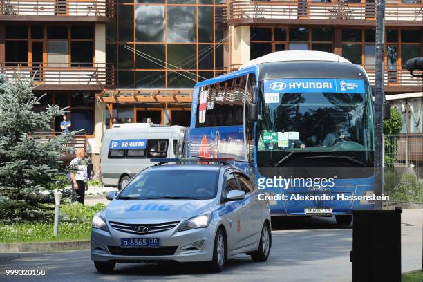 General view as team England depart from the team Hotel ForestMix Repino during the 2018 FIFA World Cup Russia on July 15, 2018 in Saint Petersburg,...
