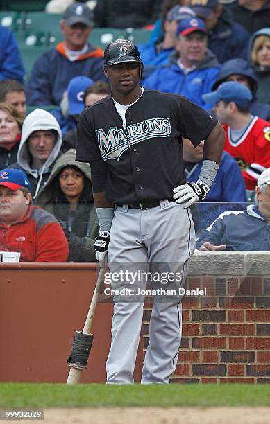 Hanley Ramirez of the Florida Marlins waits in the on-deck circle before batting against the Chicago Cubs at Wrigley Field on May 12, 2010 in...