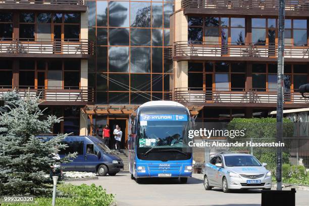 General view as team England depart from the team Hotel ForestMix Repino during the 2018 FIFA World Cup Russia on July 15, 2018 in Saint Petersburg,...