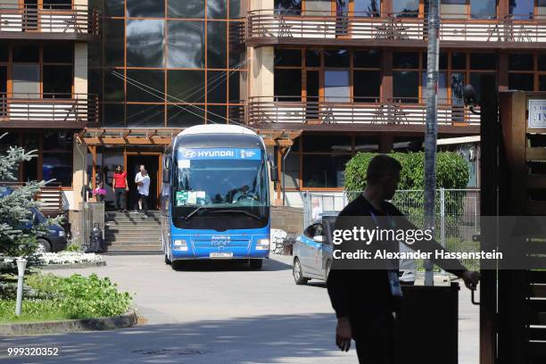 General view as team England depart from the team Hotel ForestMix Repino during the 2018 FIFA World Cup Russia on July 15, 2018 in Saint Petersburg,...