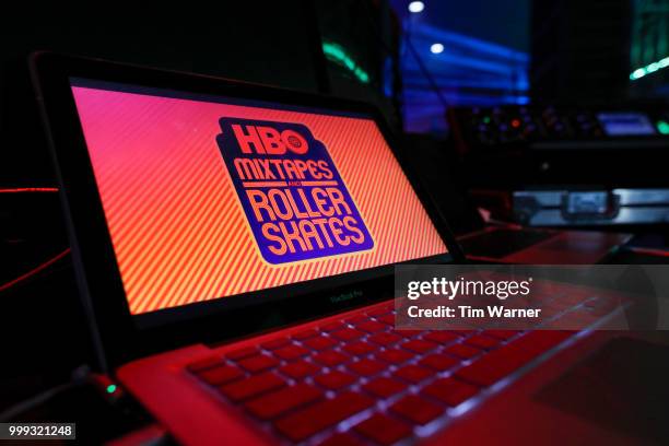 Detailed view of a computer in the DJ booth during HBO's Mixtapes & Roller Skates at the Houston Funplex on July 14, 2018 in Houston, Texas.