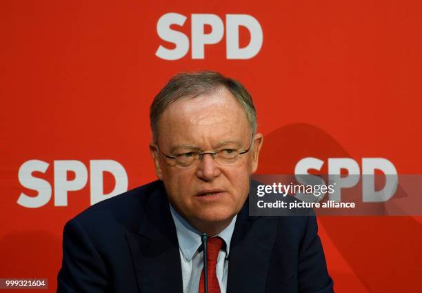 The SPD's Chairman for the state of Lower Saxony and Premier of the same state, Stephan Weil, speaking to the media during a press conference in...