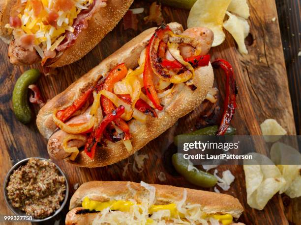gourmet bratwurst dogs - grilled stock pictures, royalty-free photos & images