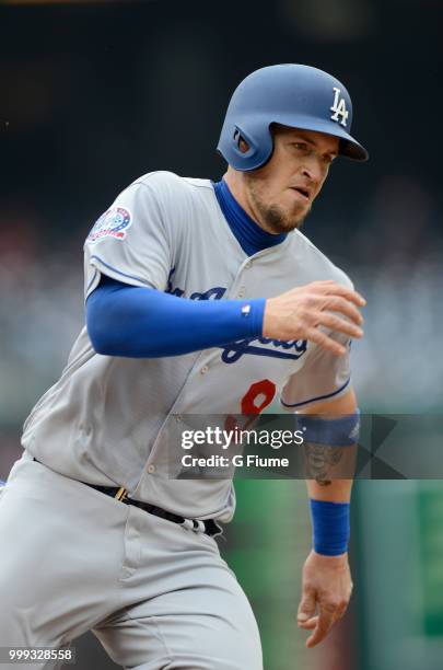 Yasmani Grandal of the Los Angeles Dodgers runs the bases against the Washington Nationals at Nationals Park on May 19, 2018 in Washington, DC.