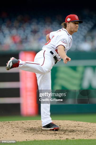 Trevor Gott of the Washington Nationals pitches against the Los Angeles Dodgers at Nationals Park on May 19, 2018 in Washington, DC.