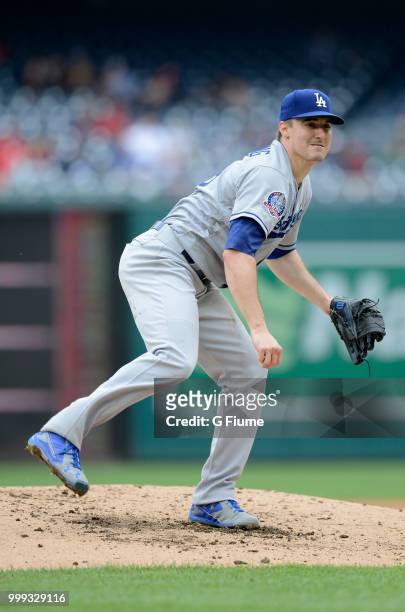Ross Stripling of the Los Angeles Dodgers pitches against the Washington Nationals at Nationals Park on May 19, 2018 in Washington, DC.