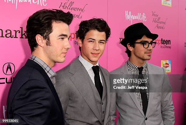 Musicians Kevin Jonas, Nick Jonas and Joe Jonas of The Jonas Brothers arrive at the 12th annual Young Hollywood Awards sponsored by JC Penney , Mark....