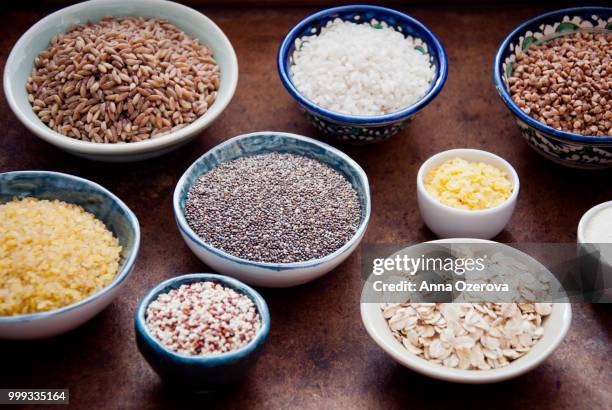 various cereals and grains - macrobiotic diet stock pictures, royalty-free photos & images