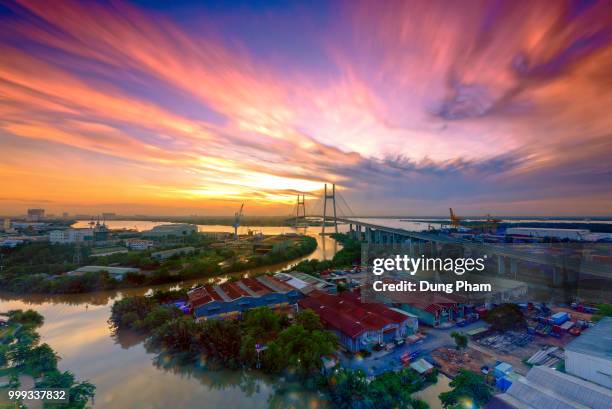 sunrise on the bridge - dung stock pictures, royalty-free photos & images