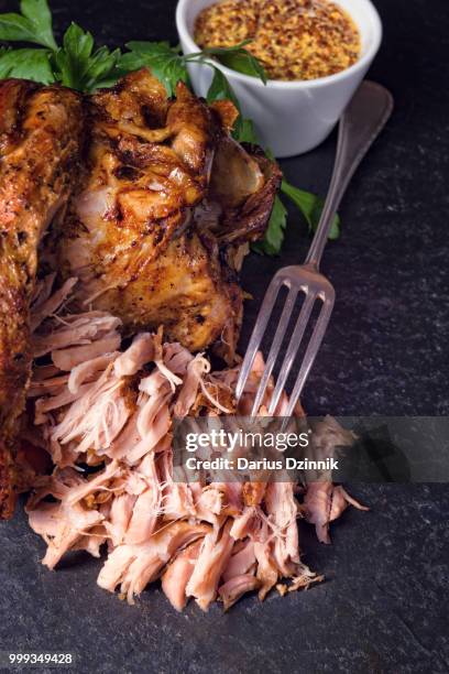 fresh roasted knuckle of pork with mustard - mustard stock-fotos und bilder