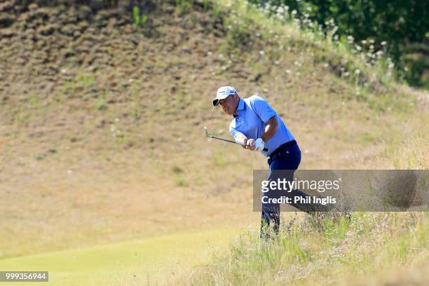 Paul McGinley of Ireland in action during Day Three of the WINSTONgolf Senior Open at WINSTONlinks on July 15, 2018 in Schwerin, Germany.
