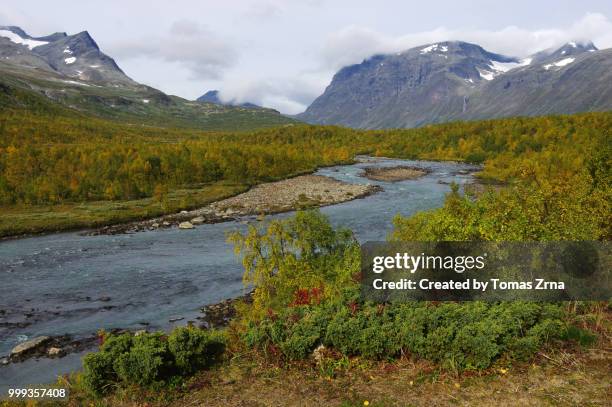 autumn landscape of the remote rapadalen valley - norrbotten province stock pictures, royalty-free photos & images