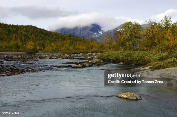 autumn landscape of the remote rapadalen valley - norrbotten stock pictures, royalty-free photos & images