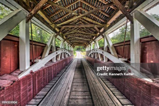 inside glessner covered bridge - keiffer stock pictures, royalty-free photos & images