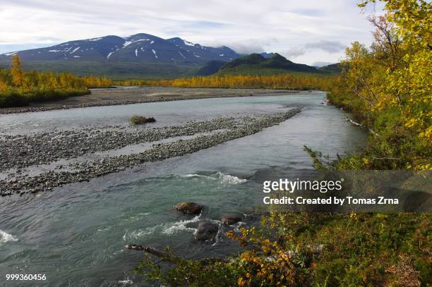 autumn landscape of the remote rapadalen valley - norrbotten province 個照片及圖片檔