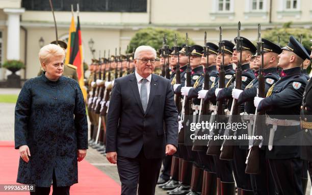 German President Frank-Walter Steinmeier being greeted with military honours by the President of the Republic of Lithuania, Dalia Grybauskaite, in...