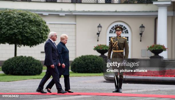 German President Frank-Walter Steinmeier being greeted with military honours by the President of the Republic of Lithuania, Dalia Grybauskaite, in...