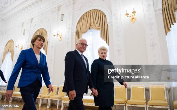 German President Frank-Walter Steinmeier and his wife Elke Budenbender meeting the President of the Republic of Lithuania, Dalia Grybauskaite, in...