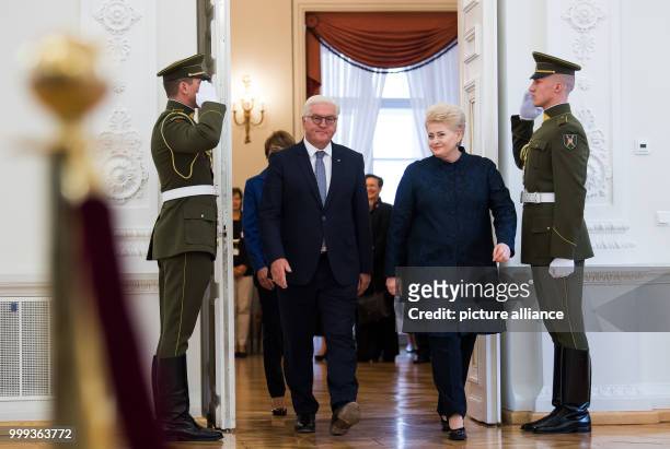 German President Frank-Walter Steinmeier and his wife Elke Budenbender meeting the President of the Republic of Lithuania, Dalia Grybauskaite, in...