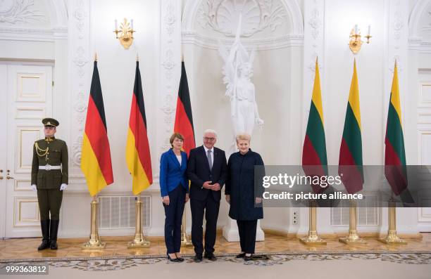 German President Frank-Walter Steinmeier and his wife Elke Budenbender meeting the President of the Republic of Lithuania, Dalia Grybauskaite, in...