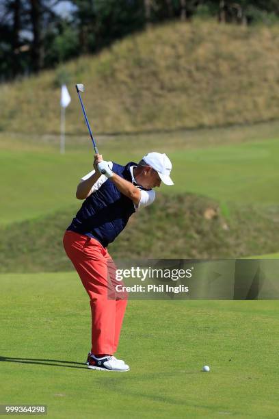 Paul Eales of England in action during Day Three of the WINSTONgolf Senior Open at WINSTONlinks on July 15, 2018 in Schwerin, Germany.