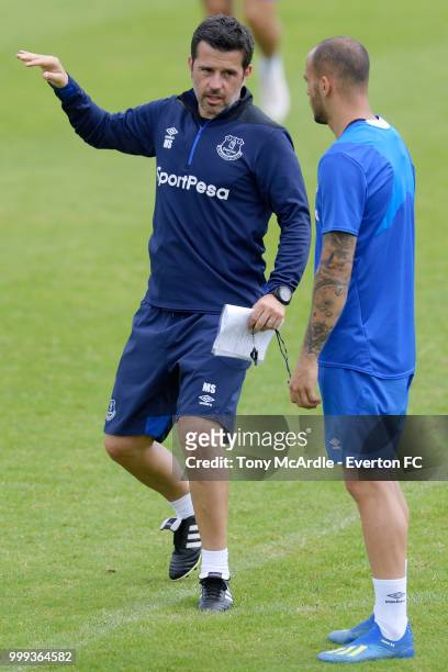 Sandro Ramirez and Marco Silva of Everton during the Everton training session ahead of the pre-season friendly match against ATV Irdning on July 14,...
