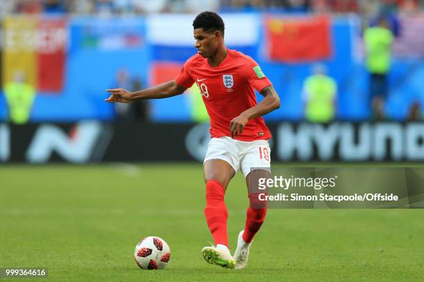 Marcus Rashford of England in action during the 2018 FIFA World Cup Russia 3rd Place Playoff match between Belgium and England at Saint Petersburg...