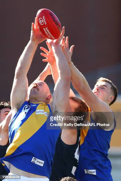 Nicholas Rodda of the Seagulls marks the ball during the round 15 VFL match between the Northern Blues and Williamstown Seagulls at Ikon Park on July...
