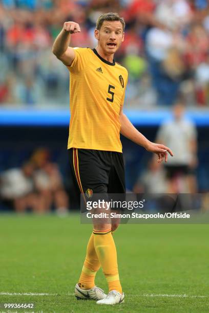 Jan Vertonghen of Belgium gestures during the 2018 FIFA World Cup Russia 3rd Place Playoff match between Belgium and England at Saint Petersburg...