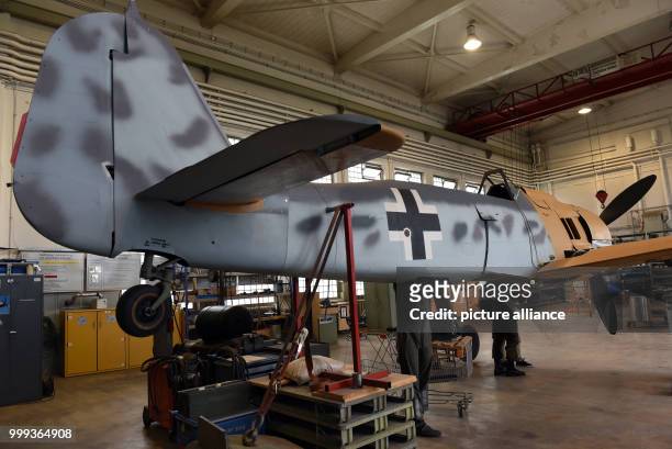 Focke-Wuld Fw 190 A-8/R-2 is being restored in the restoration hangar of the Berlin-Gatow airfield branch of the Bundeswehr Museum of Military...